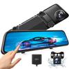 2.5K Mirror Dash Cam Parking Monitor, Super Night Vision and Voice Control, 12" Full Touch Screen w/ Waterproof Rear View Camera, GPS Tracking, Loop Recording view 1