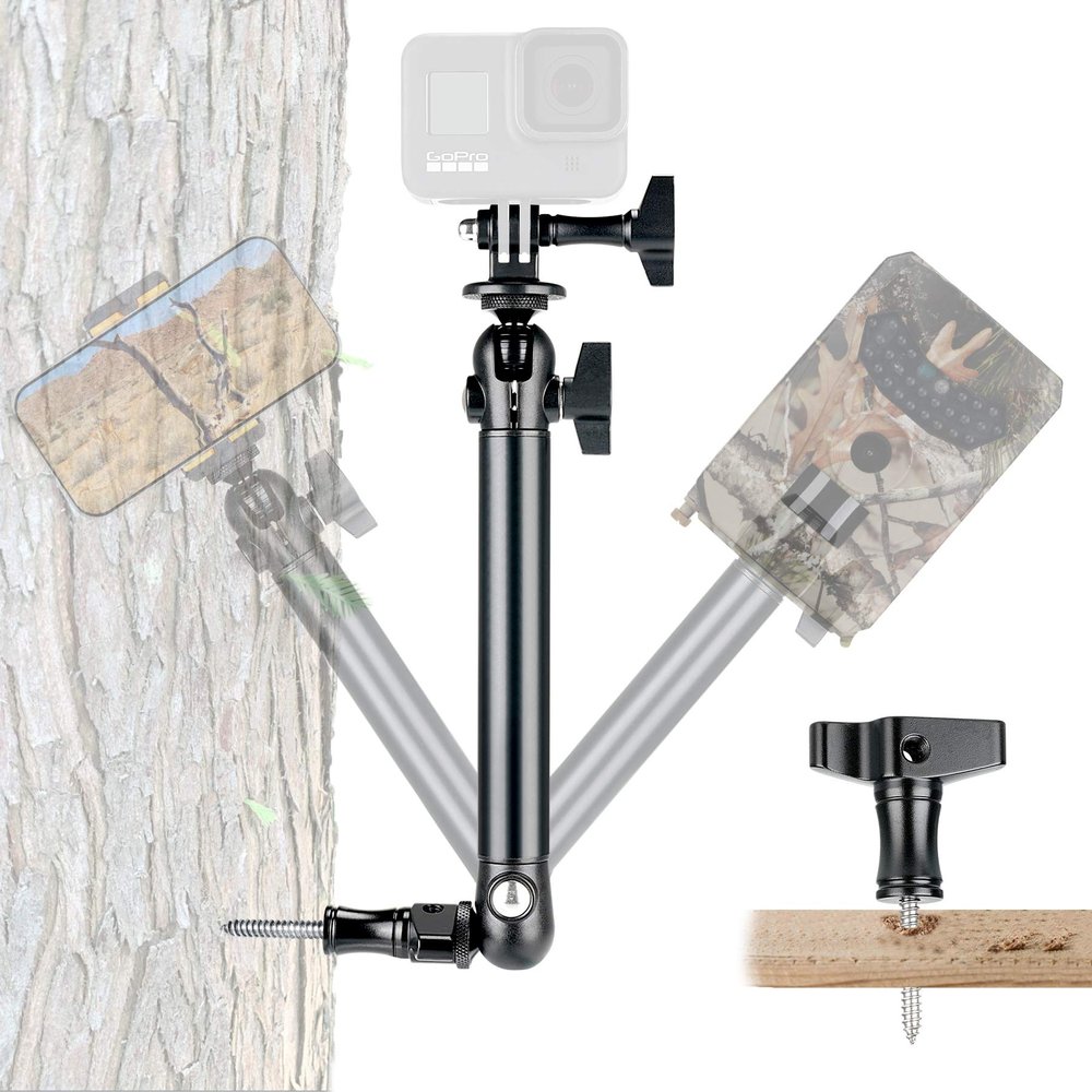 2-Ball-Head Adjustable Outdoor Phone Trail Action Camera Hunting Video Recording Vlogging Time Lapse Mount Serurety Camera Mounting Gear for iPhone Samsung GoPro Insta360 Akaso Blink Arlo