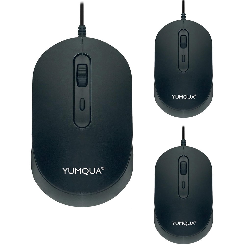YUMQUA Computer Mouse Wired Bulk, Silent Optical USB Corded Mouse Mice Bulk for Laptop PC Chromebook, Black