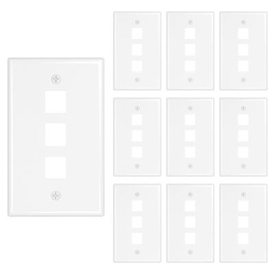 iwillink 3-Port Keystone Wall Plate 10-Pack, Low Profile Ethernet Wall Plates for Keystone Jack, White