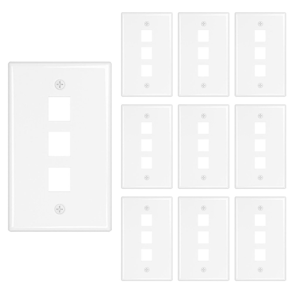 iwillink 3-Port Keystone Wall Plate 10-Pack, Low Profile Ethernet Wall Plates for Keystone Jack, White