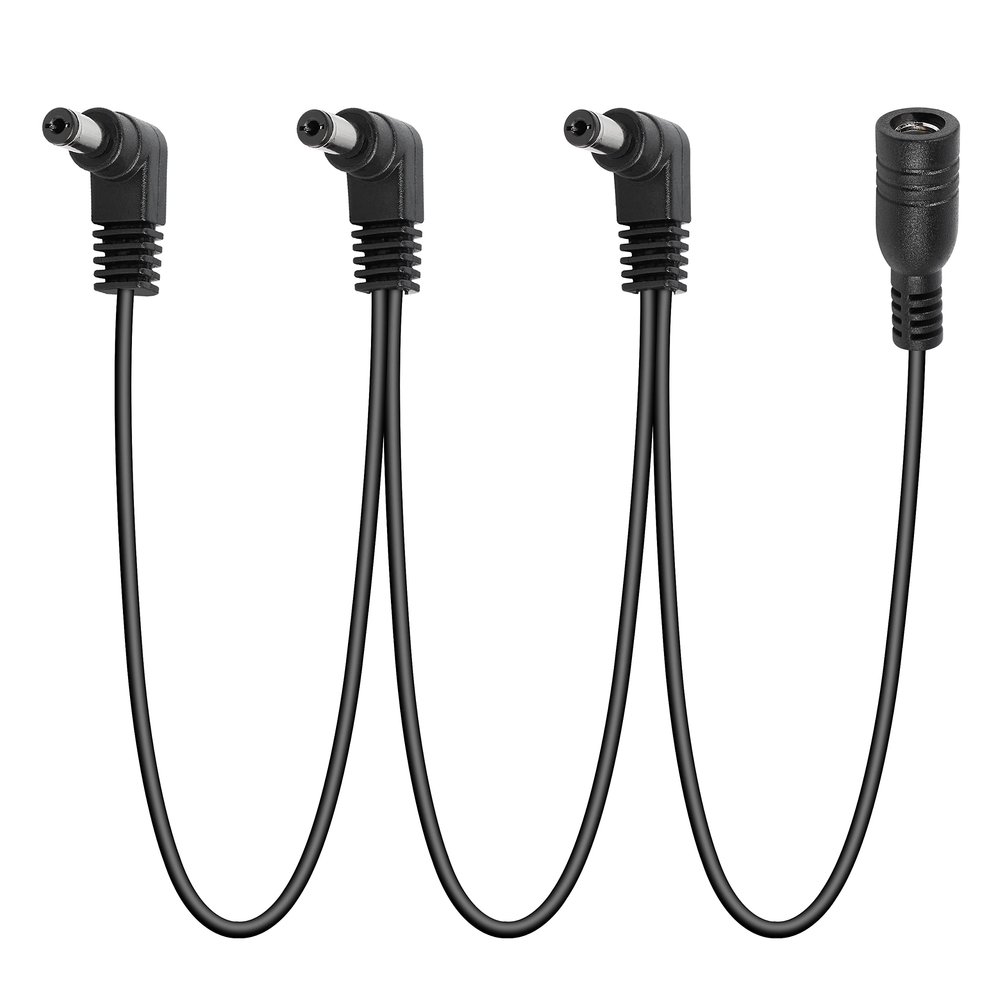 GELRHONR Daisy Chain Guitar Effect Pedal Power Supply Cable, Right Angle DC 5.5x2.1mm, 90 Degree DC 5521 Female to 3 Male for CCTV Security Camera, DVR, LED Strip Light Etc