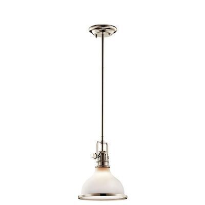 Bailey Street Home 1 Light Vintage Farmhouse Large Mini Pendant Light Light with Etched (Painted White Inside) Glass, Polished Nickel