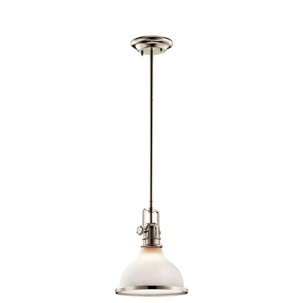 Bailey Street Home 1 Light Vintage Farmhouse Large Mini Pendant Light Light with Etched (Painted White Inside) Glass, Polished Nickel