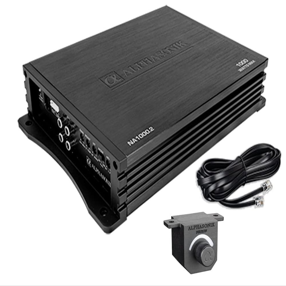 Alphasonik NA1000.2 Neuron Series 1000 Watts Max 2-Channel Car Amp with 4-Way Protection Circuitry Multi-Channel Bridgeable Class A/B Amplifier Low & High Level Inputs (Remote Bass Knob Included)