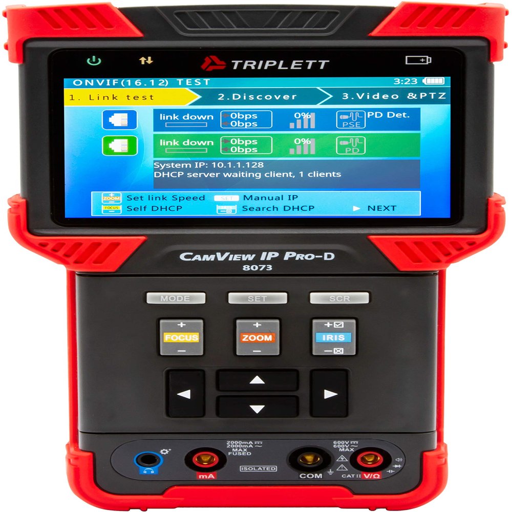 Triplett 8073 CamView IP Pro-D CCTV Camera Tester with Built-in DHCP Server - IP, AHD 2.0, HD-TVI 3.0, HD-CVI 3.0