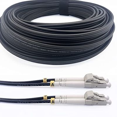 Elfcam - 60m/196.8ft Outdoor and Indoor Shielded Armored Fiber Optic Cable LC/UPC to LC/UPC OM3 Multimode Duplex 50/125m LSZH, Black (60M)