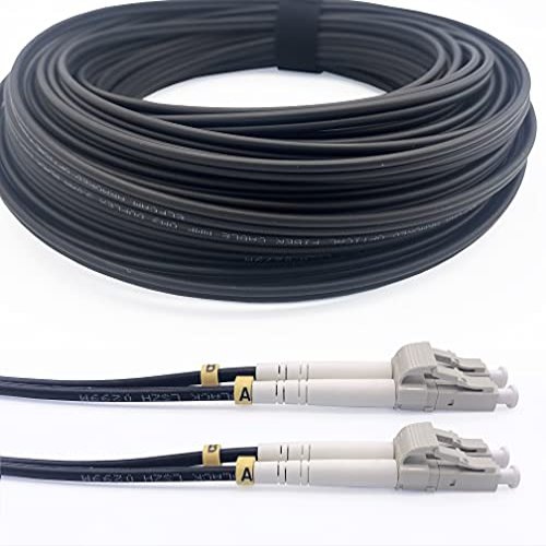 Elfcam - 60m/196.8ft Outdoor and Indoor Shielded Armored Fiber Optic Cable LC/UPC to LC/UPC OM3 Multimode Duplex 50/125m LSZH, Black (60M)