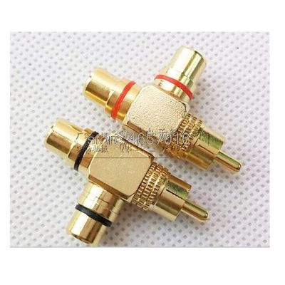 10pcs Gold Plated RCA Male to 2 Female RCA Splitter Adapter AV Video Audio T Plug RCA 3 Way Plug