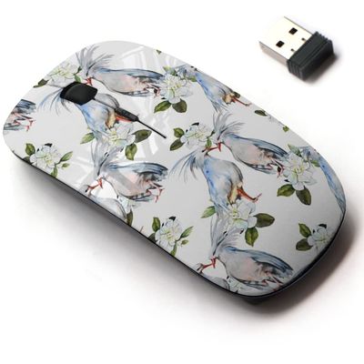 2.4G Wireless Mouse with Cute Pattern Design for All Laptops and Desktops with Nano Receiver - Flowers Love Birds Watercolor
