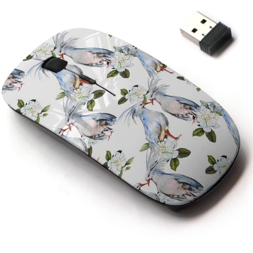 2.4G Wireless Mouse with Cute Pattern Design for All Laptops and Desktops with Nano Receiver - Flowers Love Birds Watercolor