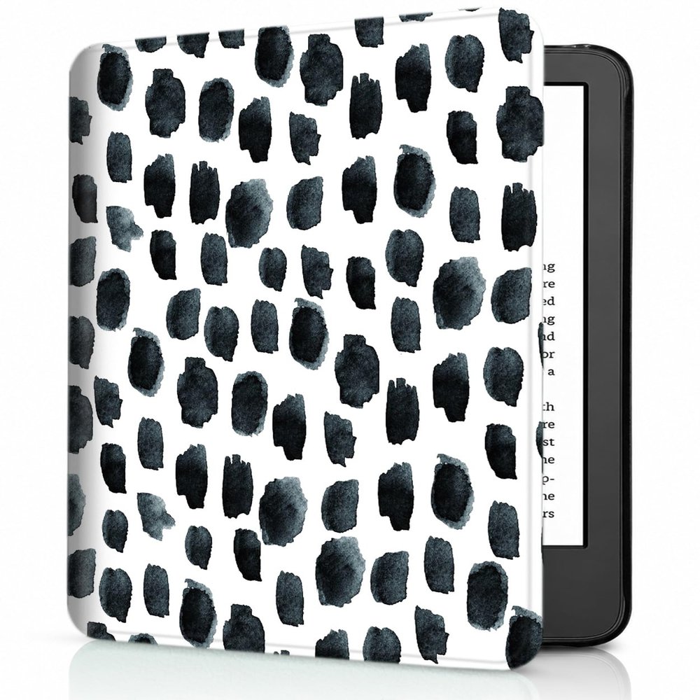 AIRWEE Case for 6.8" Kindle Paperwhite 11th Gen 2021 & Signature Edition, Slim Lightweight PU Leather Stand Cover with Auto Wake/Sleep, Magnetic Closure Folio for Women Men, Black and White Dots