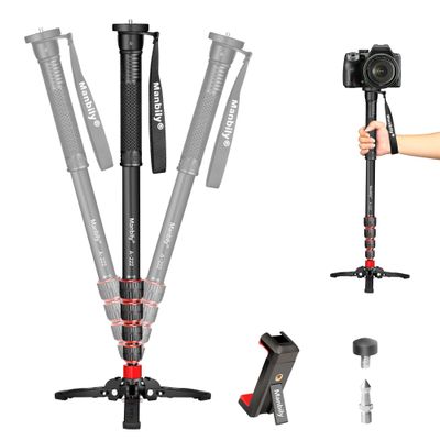 Manbily Extendable Camera Aluminum Monopod with Feet,Portable Travel Monopod with Removable Tripod Stand Base for DSLR Canon Nikon Sony Video Camcorder,5 Sections up to 67-in,Max Load 15.5 LbsA-222