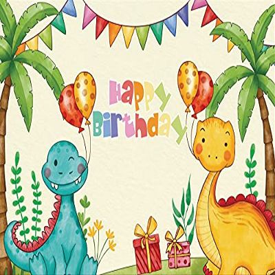 8x6FT Dinosaur Birthday Theme Backdrop Cartoon Dinosaur Party Backdrop Photography Background for Kid Children Boys Happy Birthday Party Supplies Party Banner Decoration