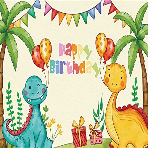8x6FT Dinosaur Birthday Theme Backdrop Cartoon Dinosaur Party Backdrop Photography Background for Kid Children Boys Happy Birthday Party Supplies Party Banner Decoration