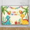 8x6FT Dinosaur Birthday Theme Backdrop Cartoon Dinosaur Party Backdrop Photography Background for Kid Children Boys Happy Birthday Party Supplies Party Banner Decoration view 2