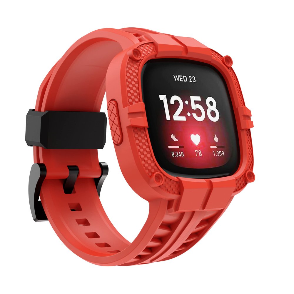 GELISHI Compatible for Fitbit Versa 3/Fitbit Sense Bands with Bumper Case,Rugged Protective Band TPU Protector Case Wristband Strap Smart Watch Accessories for Men Women - Red