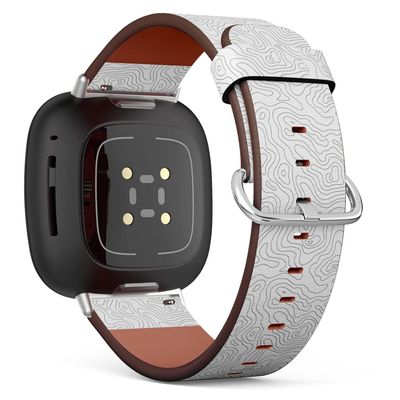 CJBROES Replacement Leather Watch Band, Compatible with Fitbit Versa 3 and Fitbit Sense of Wristband Bracelet Accessory - Topographic map