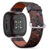 CJBROES Replacement Leather Watch Band, Compatible with Fitbit Versa 3 and Fitbit Sense of Wristband Bracelet Accessory - Blue Denim Colorful Floral Print view 1