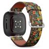 CJBROES Replacement Leather Watch Band, Compatible with Fitbit Versa 3 and Fitbit Sense of Wristband Bracelet Accessory - Robot Monsters Modern view 1