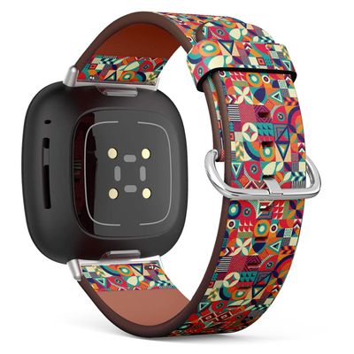 CJBROES Replacement Leather Watch Band, Compatible with Fitbit Versa 3 and Fitbit Sense of Wristband Bracelet Accessory - pop Colorful Abstract