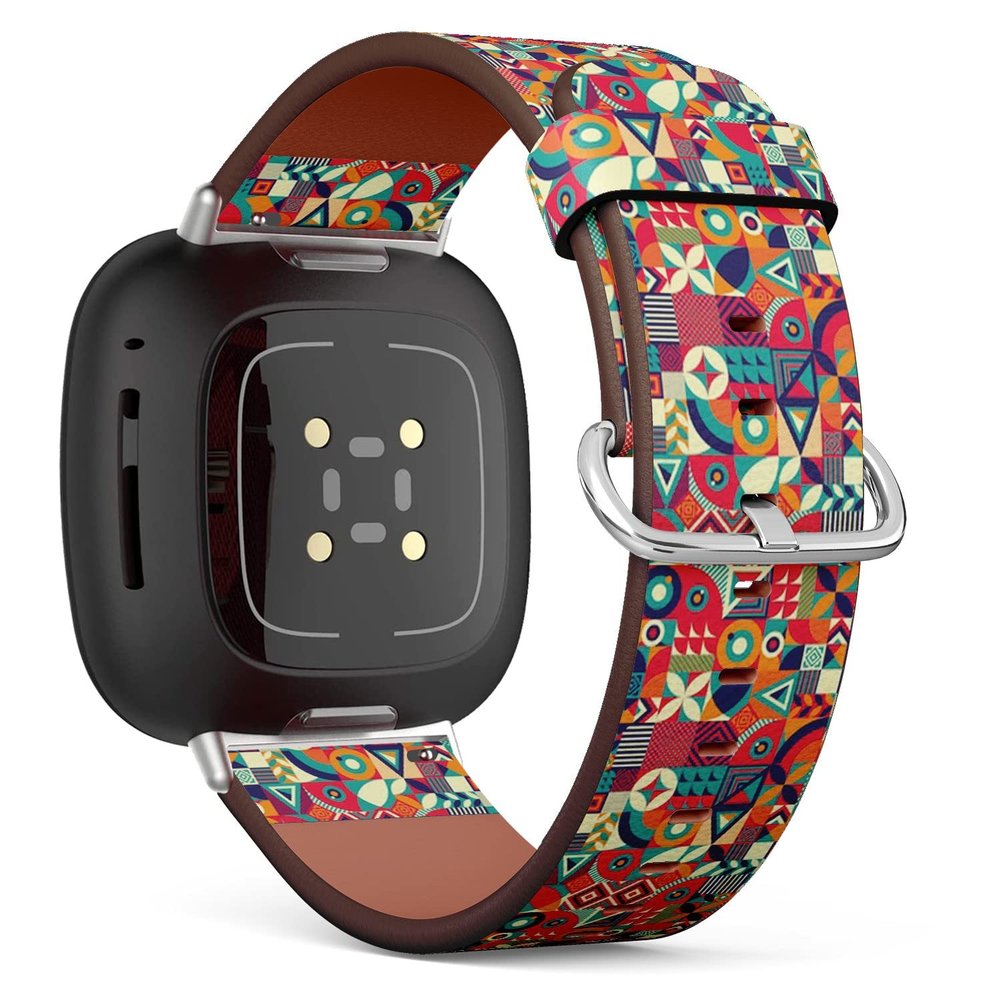 CJBROES Replacement Leather Watch Band, Compatible with Fitbit Versa 3 and Fitbit Sense of Wristband Bracelet Accessory - pop Colorful Abstract