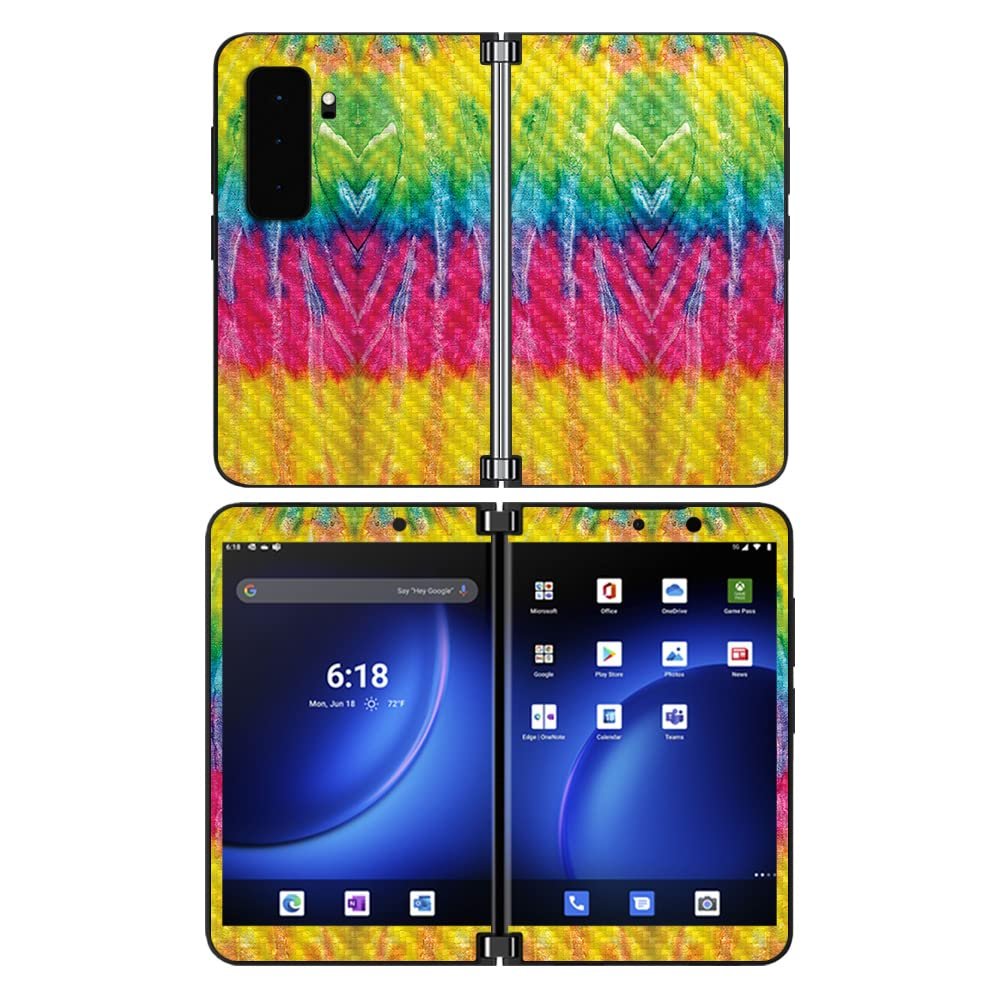 MightySkins Carbon Fiber Skin Compatible with Microsoft Surface Duo 2 - Tie Dye 2 | Protective, Durable, and Unique Vinyl Decal wrap Cover | Easy to Apply, Remove, and Change Styles | Made in The USA