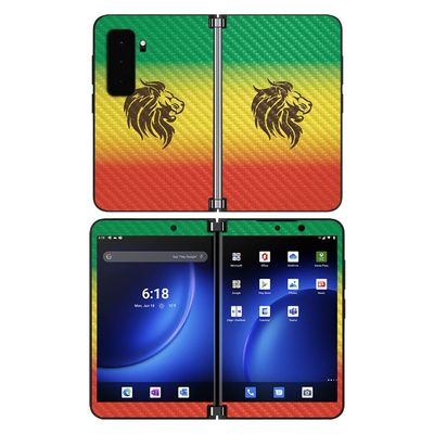 MightySkins Carbon Fiber Skin Compatible With Microsoft Surface Duo 2 - Rasta Lion | Protective, Durable, and Unique Vinyl Decal wrap cover | Easy To Apply, Remove, and Change Styles | Made in the USA