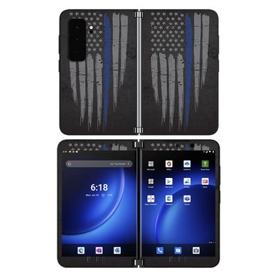 MightySkins Skin Compatible with Microsoft Surface Duo 2 - Thin Blue Line | Protective, Durable, and Unique Vinyl Decal wrap Cover | Easy to Apply, Remove, and Change Styles | Made in The USA