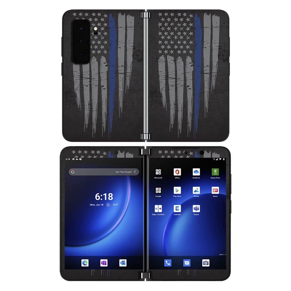 MightySkins Skin Compatible with Microsoft Surface Duo 2 - Thin Blue Line | Protective, Durable, and Unique Vinyl Decal wrap Cover | Easy to Apply, Remove, and Change Styles | Made in The USA