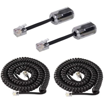 KINXIYU Telephone Handset Cord Detangler 2 Sets, 2 Pack Landline Handset Cord Cable (7.5Ft Uncoiled, 1.5 Ft Coiled) and 2 Pack Anti-Tangle Telephone Cord Untangler 360 Degree Rotating Swivel Cord