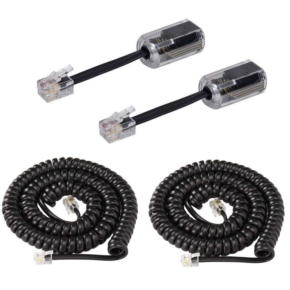 KINXIYU Telephone Handset Cord Detangler 2 Sets, 2 Pack Landline Handset Cord Cable (7.5Ft Uncoiled, 1.5 Ft Coiled) and 2 Pack Anti-Tangle Telephone Cord Untangler 360 Degree Rotating Swivel Cord