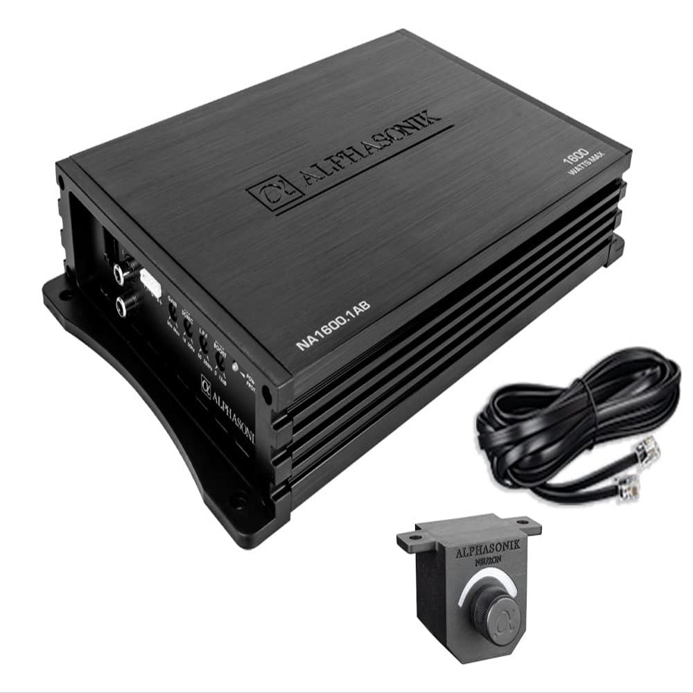 Alphasonik NA1600.1AB Neuron Series 1600 Watts Max Monoblock Car Amp with 4-Way Protection Circuitry Multi-Channel Bridgeable Class A/B Amplifier Low & High Level Inputs (Remote Bass Knob Included)