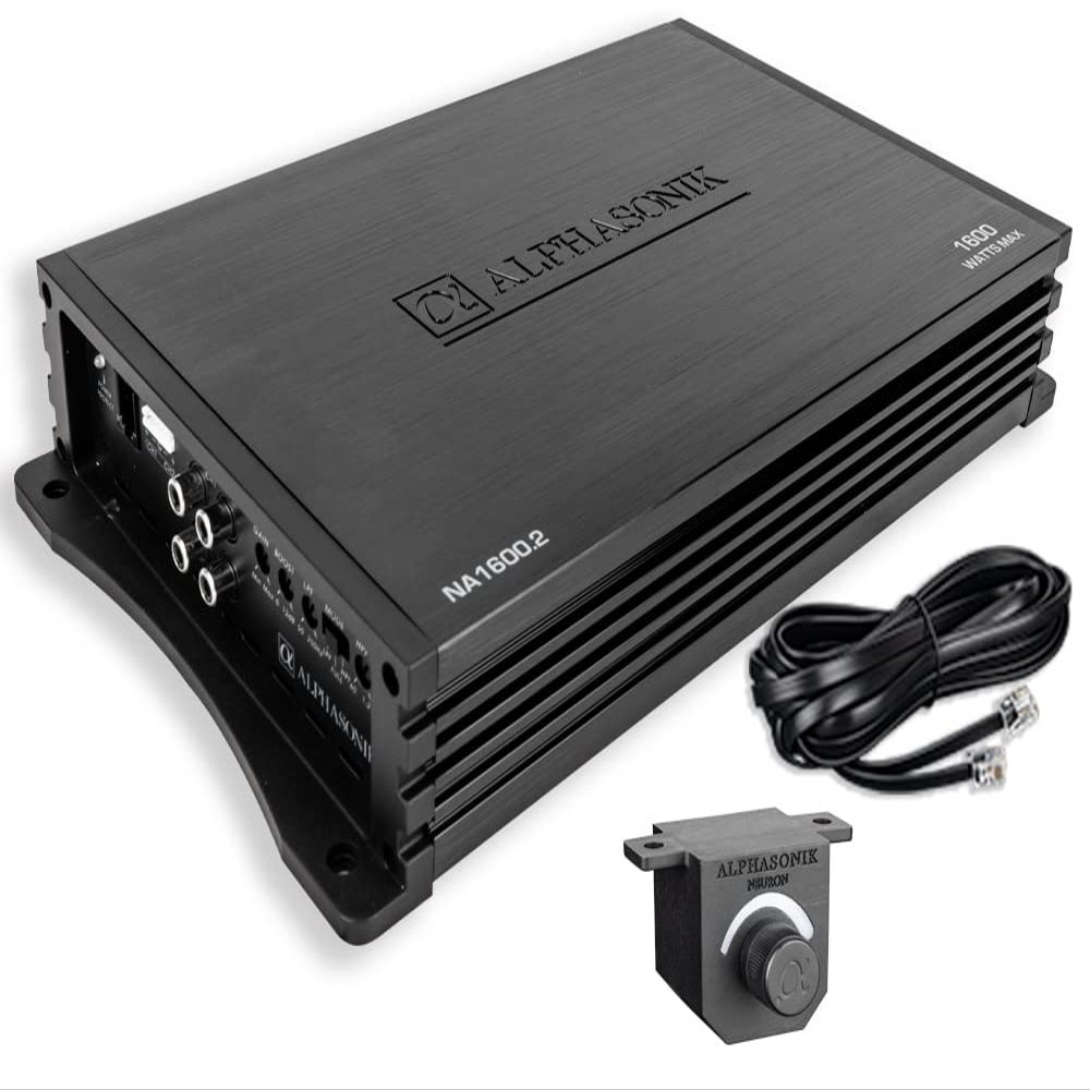 Alphasonik NA1600.2 Neuron Series 1600 Watts Max 2-Channel Car Amp with 4-Way Protection Circuitry Multi-Channel Bridgeable Class A/B Amplifier Low & High Level Inputs (Remote Bass Knob Included)