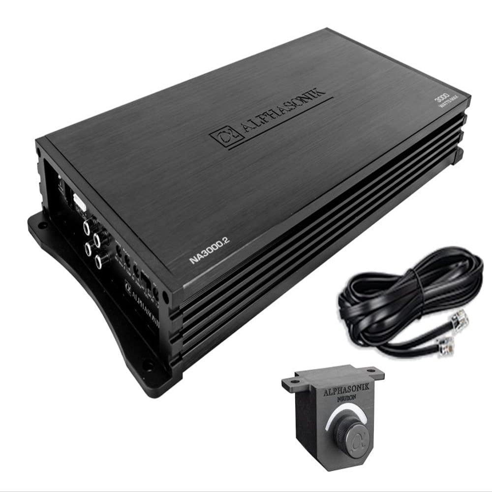 Alphasonik NA3000.2 Neuron Series 3000 Watts Max 2-Channel Car Amp with 4-Way Protection Circuitry Multi-Channel Bridgeable Class A/B Amplifier Low & High Level Inputs (Remote Bass Knob Included)