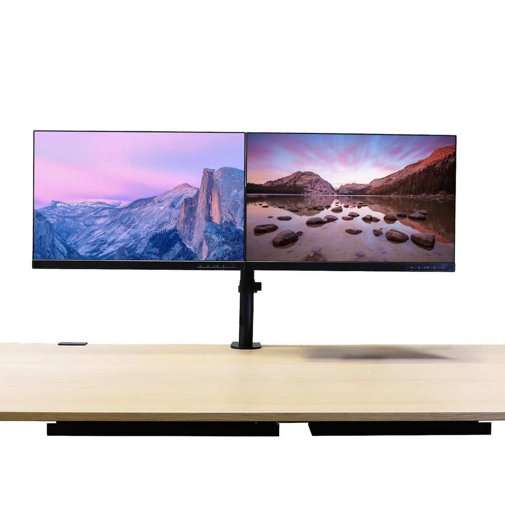 AEONS Dual Monitor Desk Mount Stand, Adjustable Dual Arm Mount fits up to 32 inch LCD Screen with VESA, Clamp and Cable Management, Black