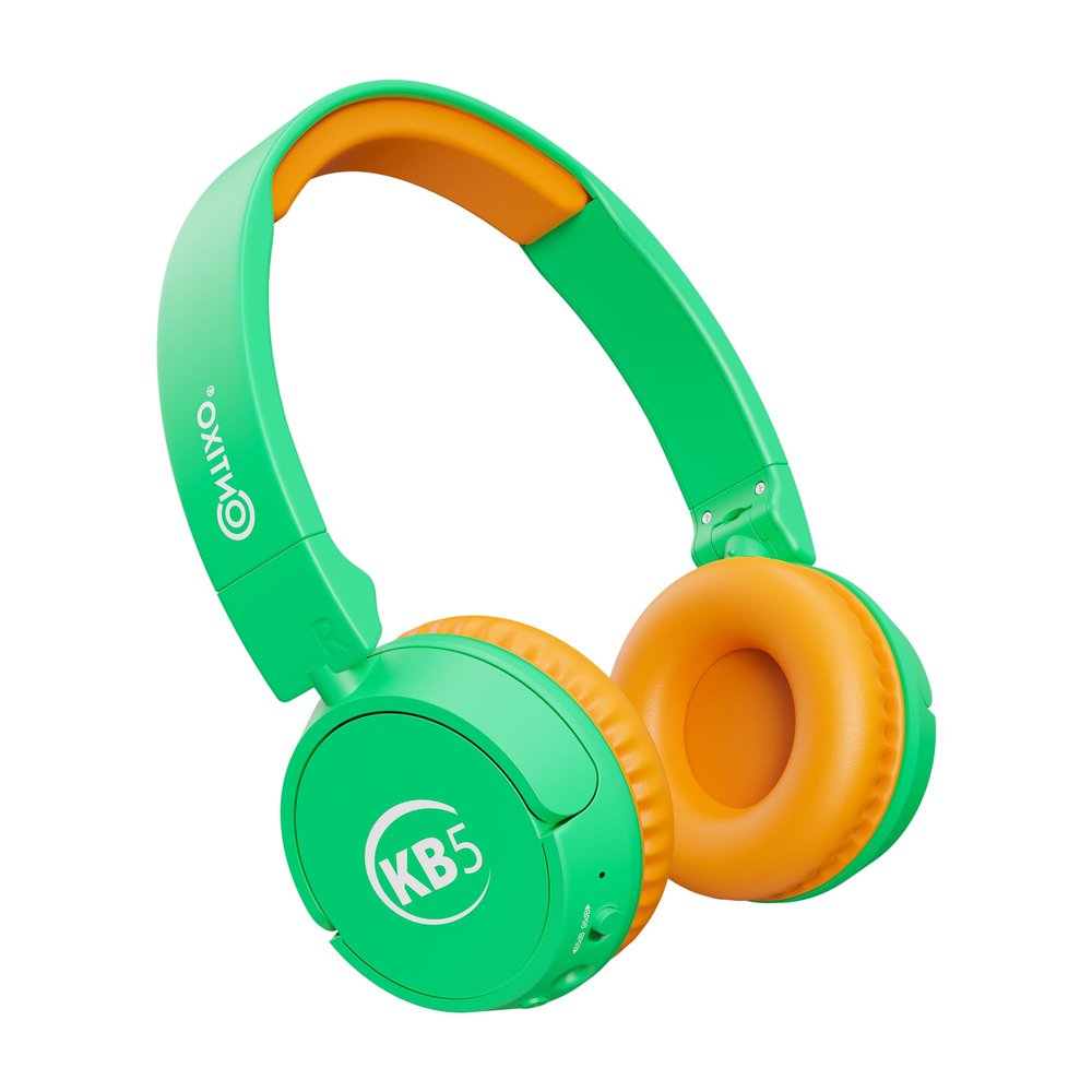 Contixo KB-5 Kids Headphones - Over The Ear Foldable Bluetooth Wireless Headphone for Kids - 85dB with Volume Limited - Toddler Headphones for Boys and Girls (Green+Orange)
