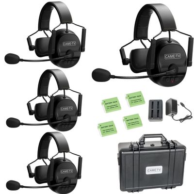 cametv Kuminik8 1.9GHz Wireless Intercom Headset System Noise Cancellation Zero Latency Full Duplex 4 Person Team Communication with Hardcase for Church Boating TV Film Production Drone