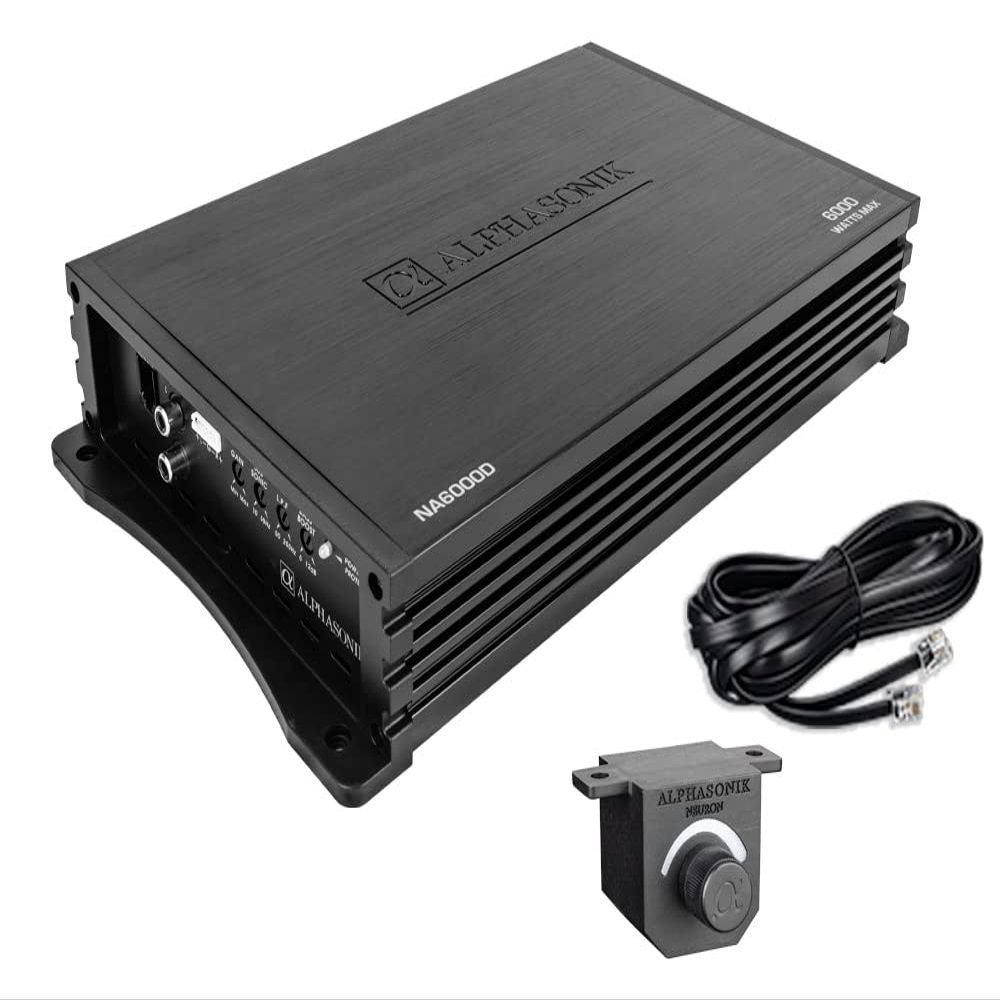 Alphasonik NA6000D Neuron Series 6000 Watts Max Monoblock Car Amp with 4-Way Protection Circuitry Class-D Amplifier Low & High Level Inputs (Remote Bass Knob Included)