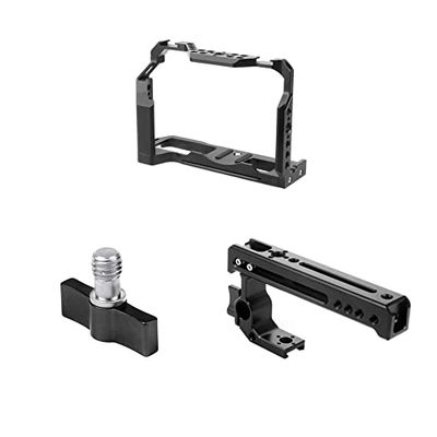 BGNing Aluminum Camera Cage, Camera Protective Case w/Handle Cold Shoe Mount Rig Stabilizer Rail Rod System Kit Compatible with Fujifilm XT4 (with Handle B)