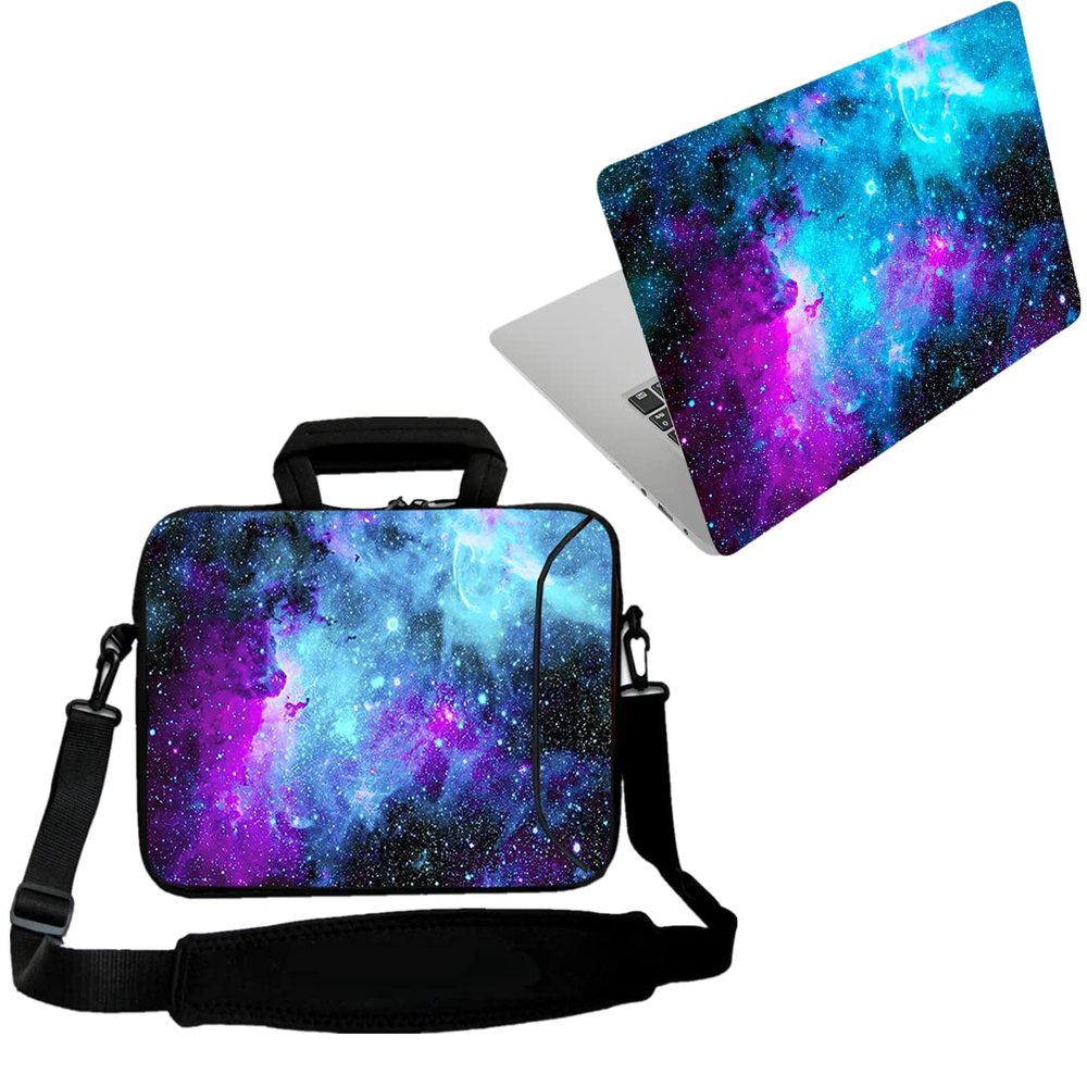 15.6" Laptop Notebook Skin Sticker Cover Decal and RICHEN 14 15 15.4 15.6 inch Laptop Shoulder Bag, Galaxy