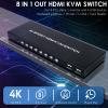 TCNEWCL 8 Port KVM Switch HDMI, 4K@30Hz 8 in 1 Out HDMI KVM Switch for 8 PC Sharing 1 HD Monitor and 4 USB Devices with IR Remote & 8 HDMI Cables view 3
