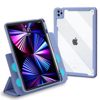 ABEIFAN Detachable for iPad Pro 11 inch (4th/3rd/2nd/1st) Case, iPad Air 5th/4th Gen Cover with Pencil Holder, Clear Acrylic Inner Cover for iPad Air 11 inch M3/M2 Magic Case, Auto Sleep/Wake, Purple