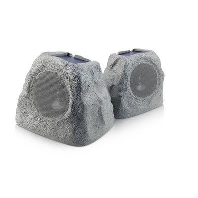 iHome IHRK-500LTMS-PR Solar Rechargeable 30W Outdoor LED Rock Speaker, Weatherproof, Wireless, Multi-Link Surround Sound, for Pool and Garden - Pair