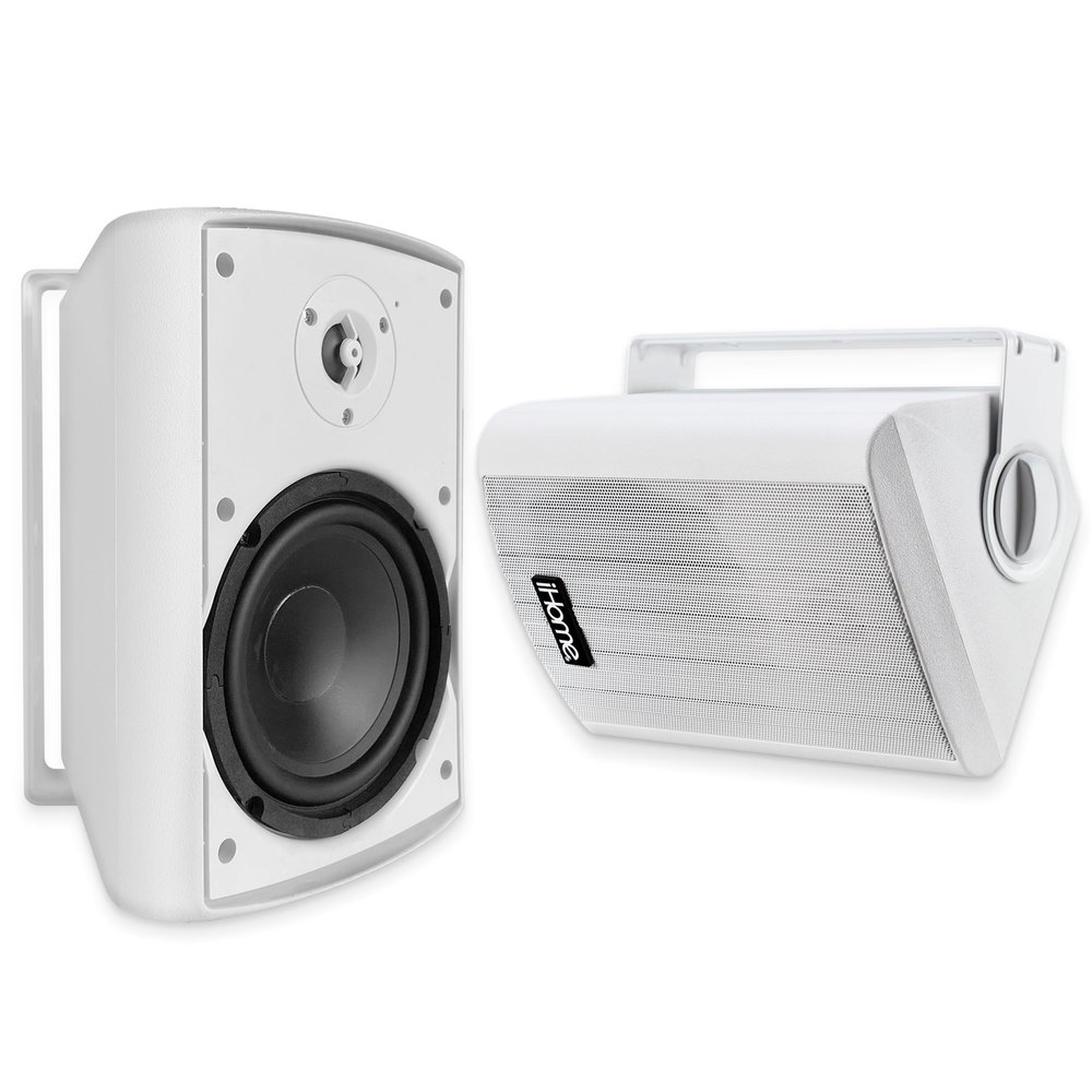 iHome IHSI-W400BT-PR-WHT Bluetooth 4" 100W Weatherproof Speakers, Indoor/Outdoor, Wall/Ceiling Mount, Surround Sound, Pair - Suitable for Home Parties