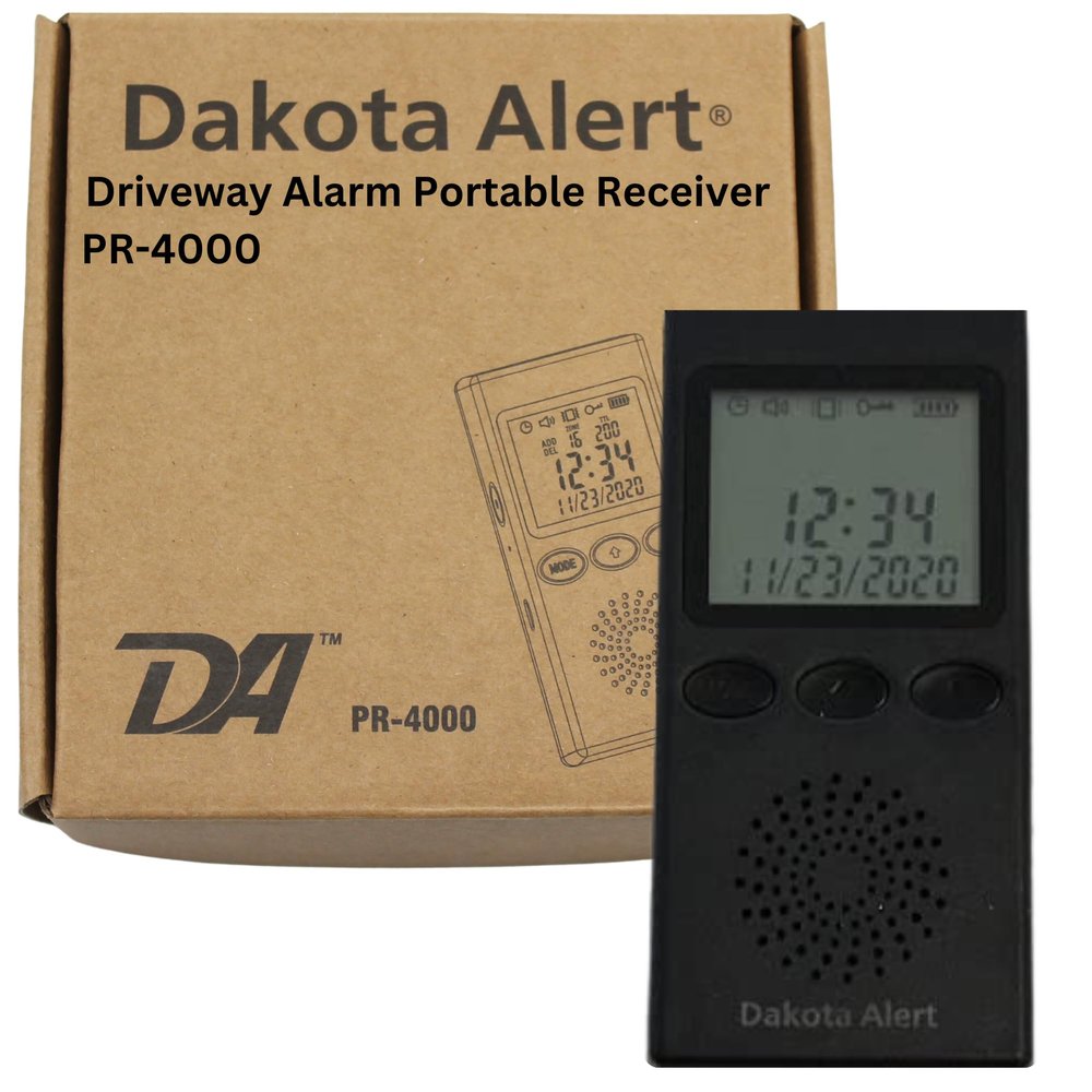 Wireless Driveway Alarm Portable Receiver PR-4000 - Compatible with Dakota Alert 4000 Transmitters | Battery-Powered Monitor Comes with USB Charger & Belt Clip, Driveway Alarms Wireless
