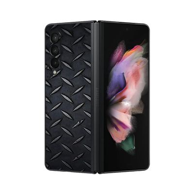 MightySkins Skin Compatible with Samsung Galaxy Z Fold 3 - Black Diamond Plate | Protective, Durable, and Unique Vinyl Decal wrap Cover | Easy to Apply and Change Styles | Made in The USA