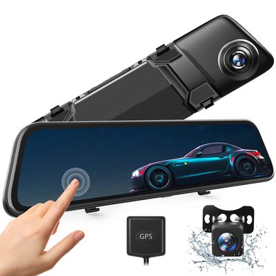 12" 2.5K Mirror Dash Cam w/ Voice Control, GPS Tracking, IPS Full Touch Screen, Waterproof Backup Rear View Camera, Loop Recording, Night Vision, Parking Monitor for Cars