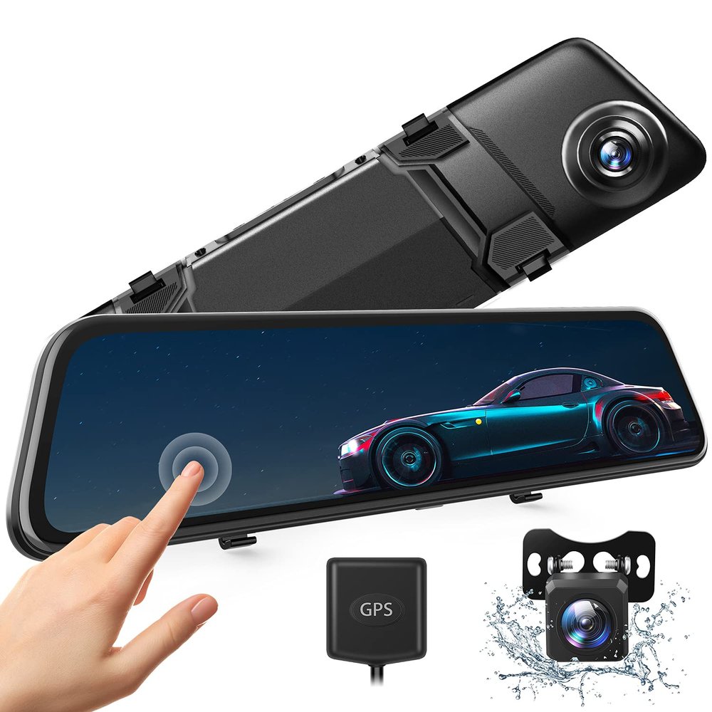 12" 2.5K Mirror Dash Cam w/ Voice Control, GPS Tracking, IPS Full Touch Screen, Waterproof Backup Rear View Camera, Loop Recording, Night Vision, Parking Monitor for Cars