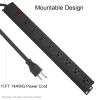 Metal 8 Outlet Mountable Power Strip, Wall Mount Outlet Heavy Duty, Wide Spaced Commercial Shop Power Strip with Switch, 15A 125V 1875W, 15 FT SJT 14AWG Power Cord (15FT) view 4